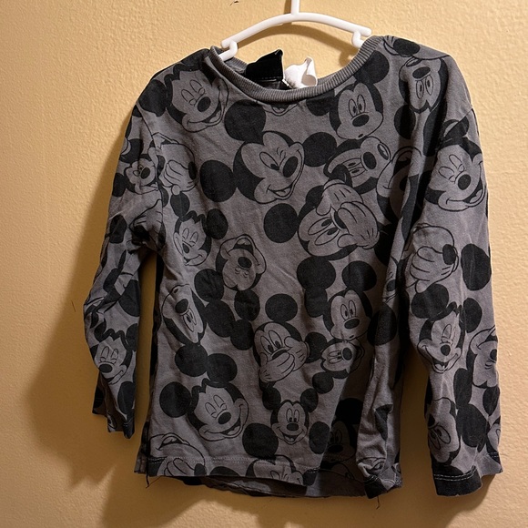 Zara Black and Gray Mickey Mouse Kids Long Sleeve Tee - Picture 1 of 2